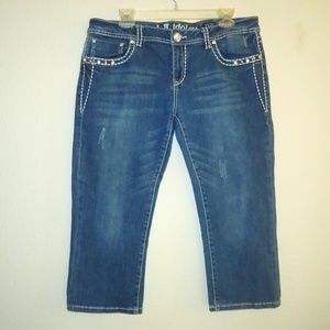 L.A. idolusa Women's Blue Jeans Rhinestones Embroidery Size-15